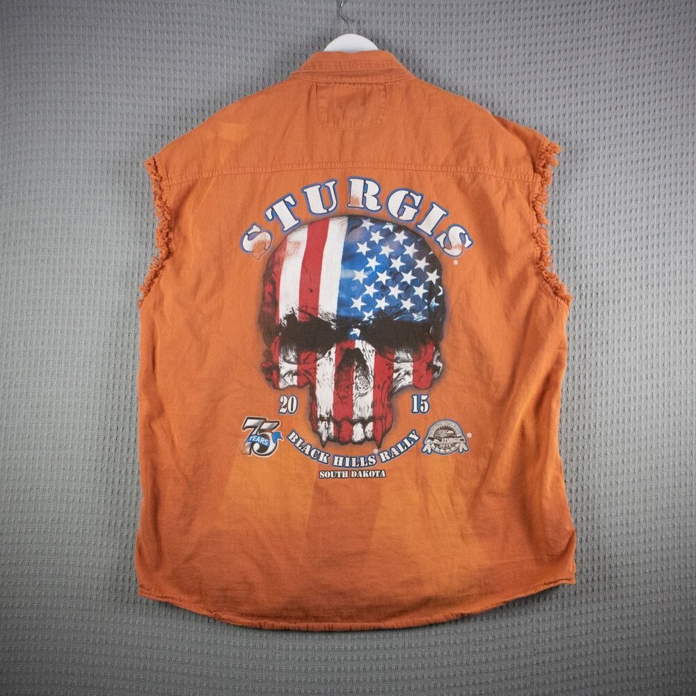 Sturgis 4XL Biker American Skull Sleveless Button Up Shirt